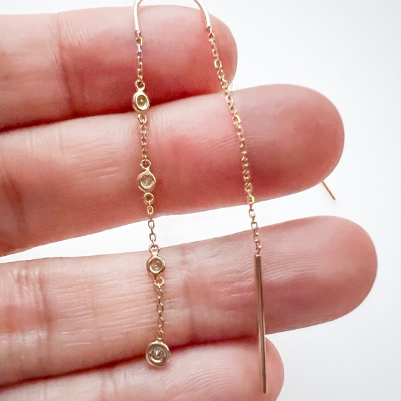 Diamond Threader Earrings 14K Yellow Gold - Picture 4 of 5